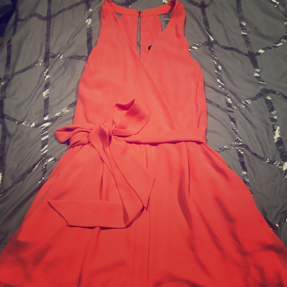 Bright coral chiffon romper